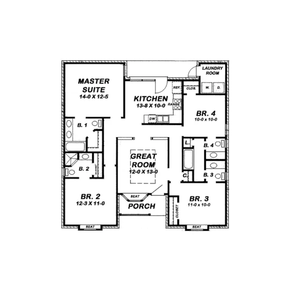 Country French House Plan First Floor - Trace Ranch Home 060D-0147 - Shop House Plans and More