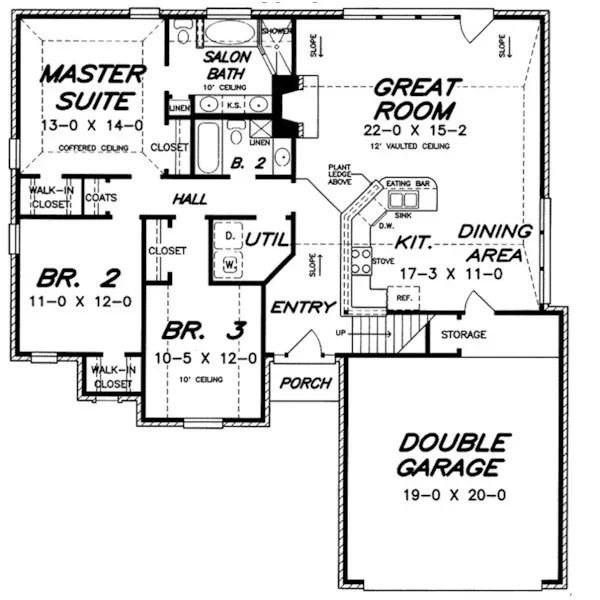 Ranch House Plan First Floor - Surrey Lake Traditional Home 060D-0152 - Shop House Plans and More