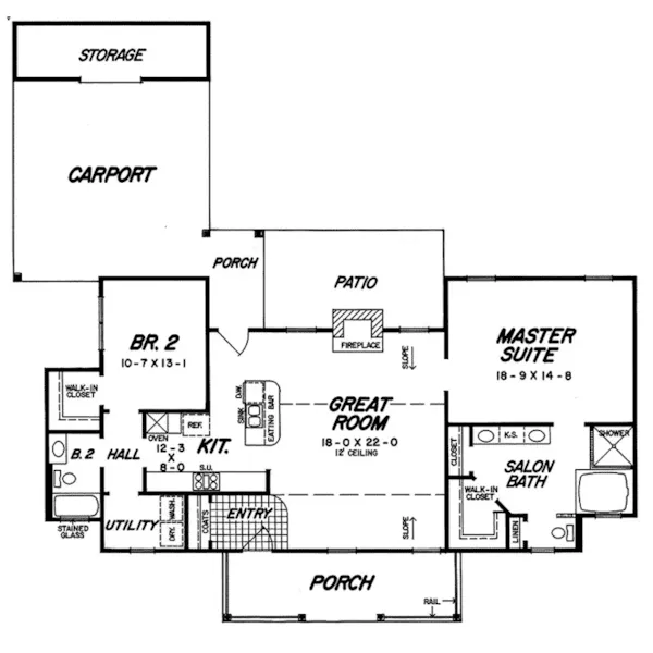 Traditional House Plan First Floor - Tunnel Path Country Home 060D-0153 - Shop House Plans and More