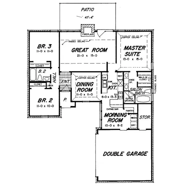 Ranch House Plan First Floor - Becky Bluff Ranch Home 060D-0160 - Shop House Plans and More