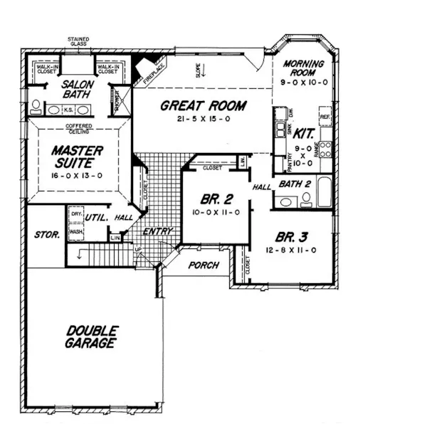 Ranch House Plan First Floor - Carden Traditional Ranch Home 060D-0162 - Shop House Plans and More