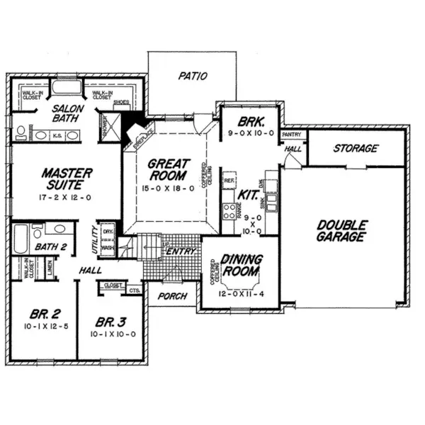 Traditional House Plan First Floor - Keiser European Ranch Home 060D-0174 - Shop House Plans and More