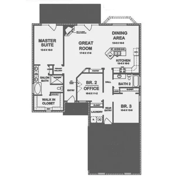 Ranch House Plan First Floor - Nancia Ranch Home 060D-0183 - Shop House Plans and More