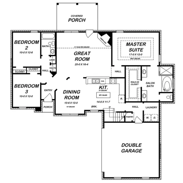 Traditional House Plan First Floor - Ritchey Traditional Ranch Home 060D-0201 - Shop House Plans and More