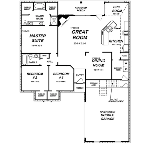 Ranch House Plan First Floor - Post Oak Traditional Home 060D-0202 - Shop House Plans and More