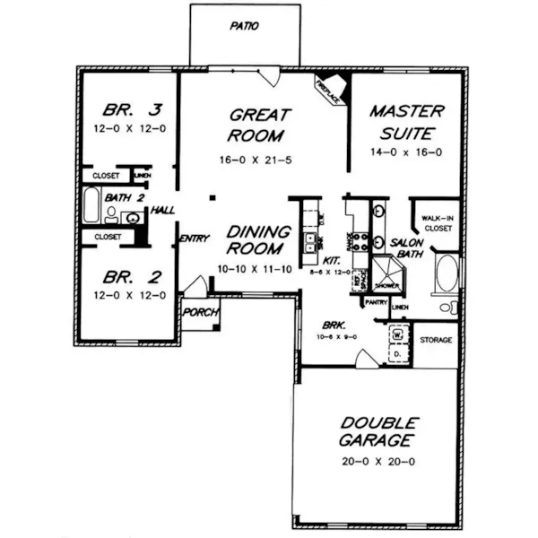 Ranch House Plan First Floor - Pruett Ranch Home 060D-0207 - Shop House Plans and More