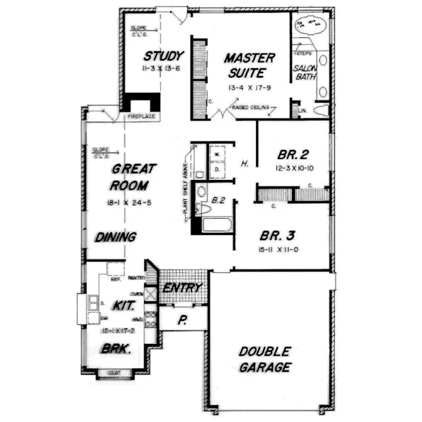 Ranch House Plan First Floor - Creston Field Ranch Home 060D-0211 - Shop House Plans and More