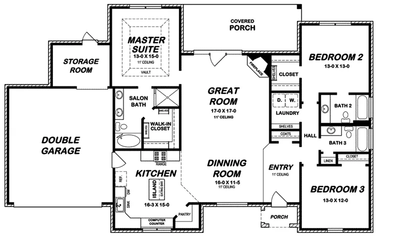 Ranch House Plan First Floor - 060D-0219 - Shop House Plans and More