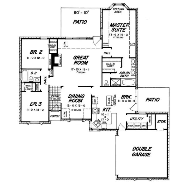 Ranch House Plan First Floor - Lawnview Ranch Home 060D-0227 - Shop House Plans and More