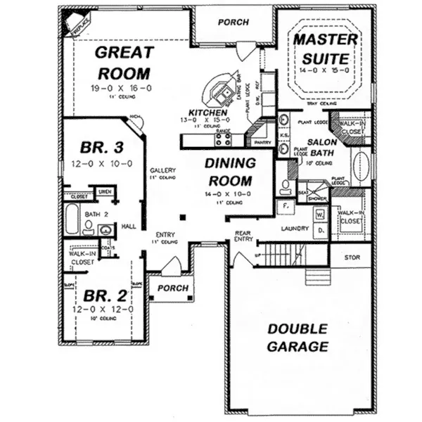 Rustic House Plan First Floor - Hyland European Ranch Home 060D-0229 - Shop House Plans and More