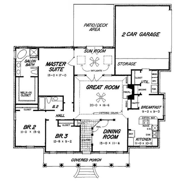 Ranch House Plan First Floor - Southard Hill Ranch Home 060D-0241 - Shop House Plans and More