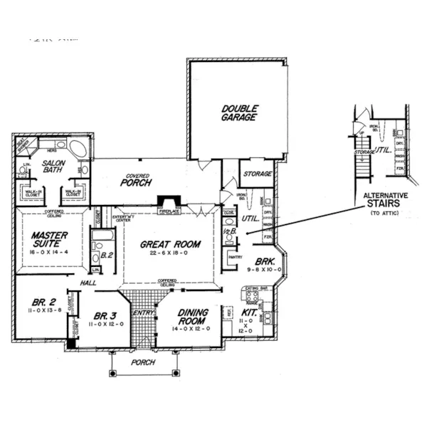 Traditional House Plan Optional Stairs - Janice Park Southern Home 060D-0248 - Shop House Plans and More