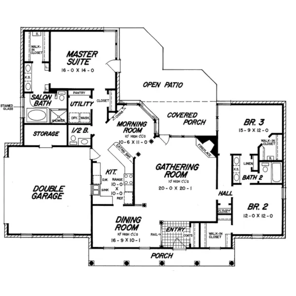 Saltbox House Plan First Floor - Franklyn Southern Home 060D-0255 - Shop House Plans and More