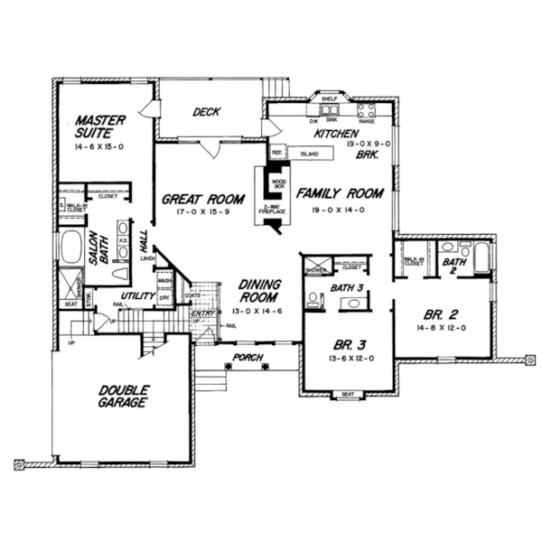 Ranch House Plan First Floor - Hessey Ranch Home 060D-0267 - Shop House Plans and More