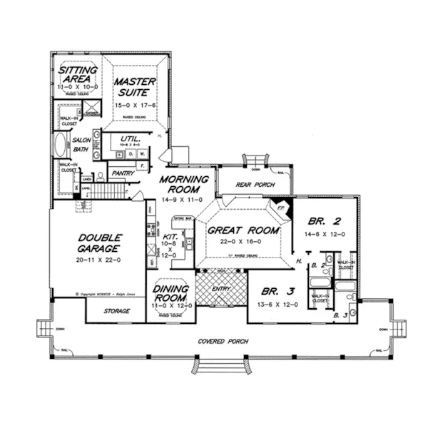 Southern House Plan First Floor - Sinclair Stream Country Home 060D-0279 - Shop House Plans and More