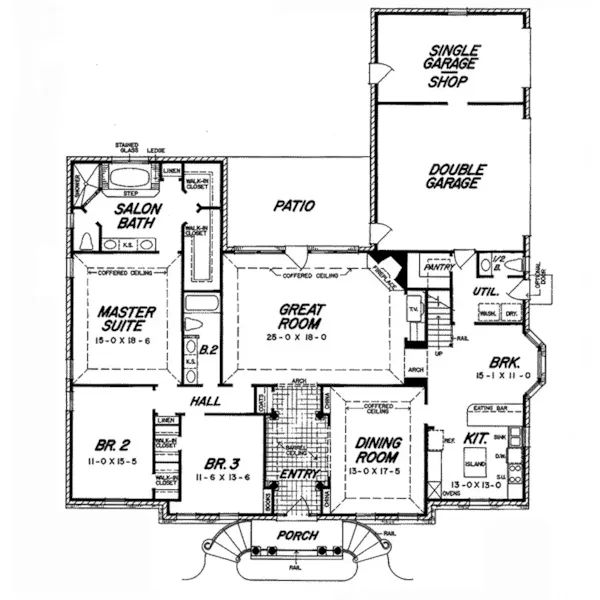 Southern Plantation House Plan First Floor - Grimaldi Ranch Home 060D-0302 - Shop House Plans and More