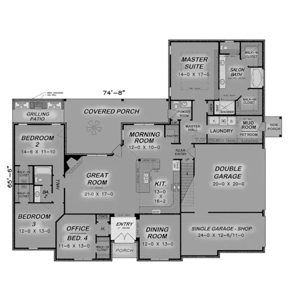 Ranch House Plan First Floor - Ashworth Traditional Ranch Home 060D-0305 - Shop House Plans and More