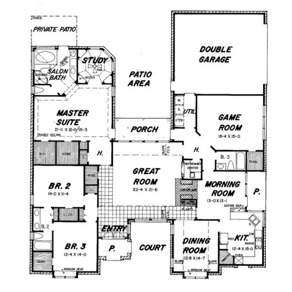 Ranch House Plan First Floor - Burgundy Hill Ranch Home 060D-0307 - Shop House Plans and More