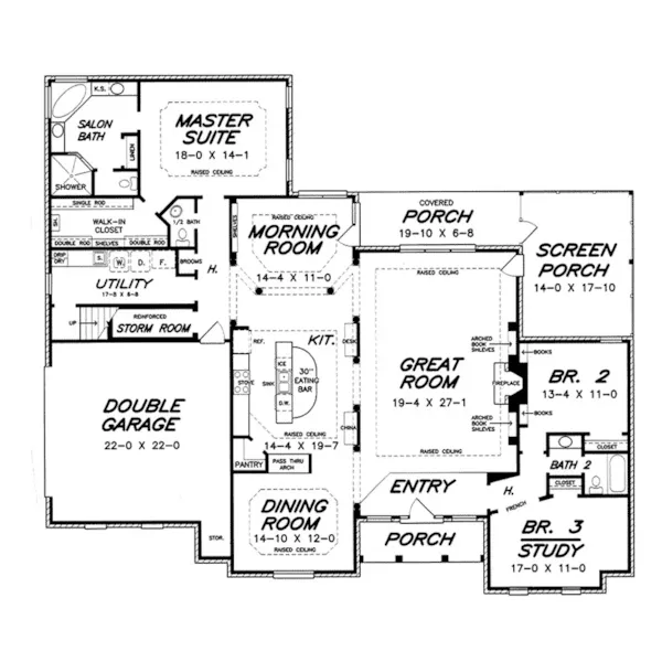 Ranch House Plan First Floor - East Lake Ranch Home 060D-0310 - Shop House Plans and More