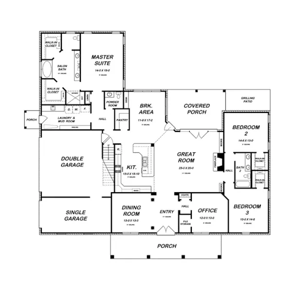 Ranch House Plan First Floor - Haddock Cove Country Home 060D-0319 - Shop House Plans and More