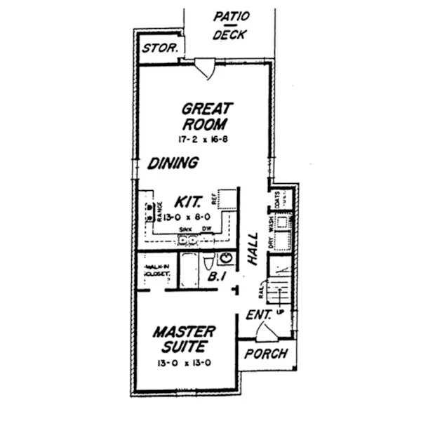 Ranch House Plan First Floor - Valentine Narrow Lot Home 060D-0334 - Shop House Plans and More