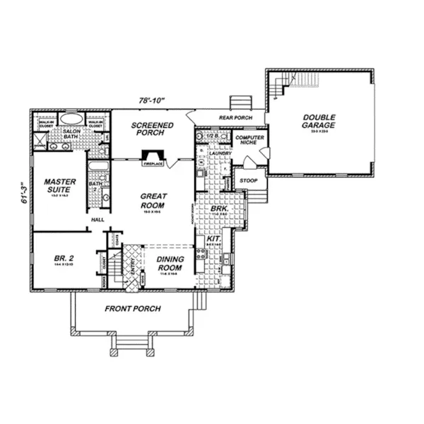 Traditional House Plan First Floor - Crooked Bayou Bungalow Home 060D-0348 - Shop House Plans and More