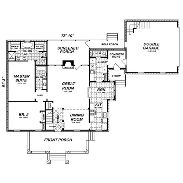 Bungalow House Plan First Floor - Russett Valley Bungalow Home 060D-0384 - Shop House Plans and More