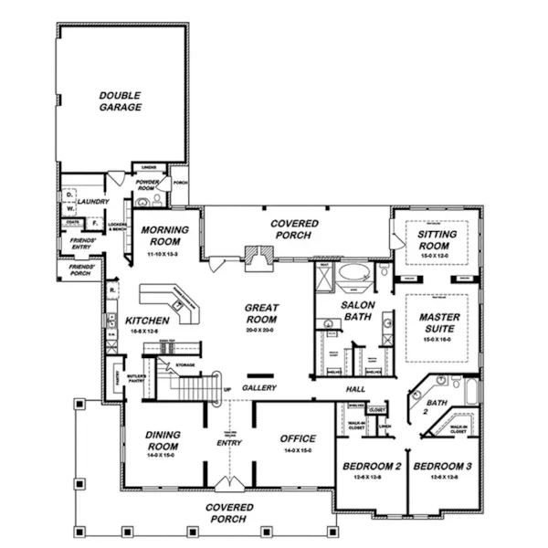 Rustic House Plan First Floor - Dillaway Craftsman Home 060D-0414 - Shop House Plans and More