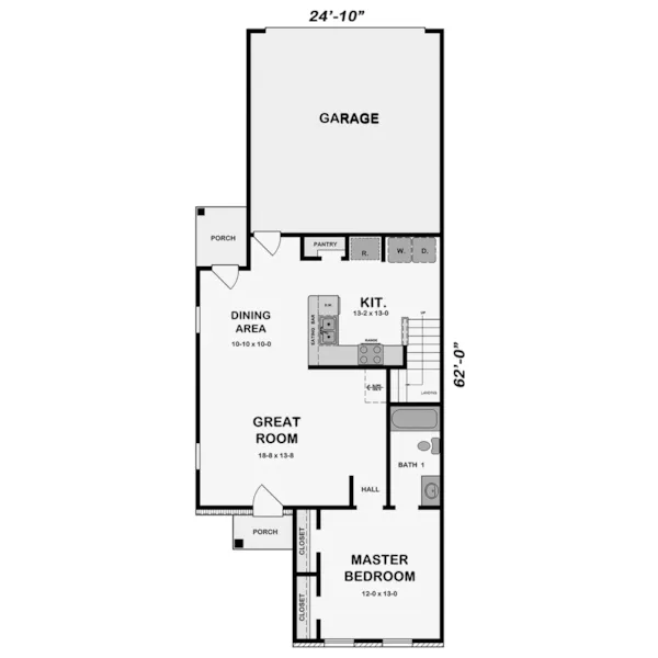 Ranch House Plan First Floor - Foxshield Narrow Lot Home 060D-0418 - Shop House Plans and More