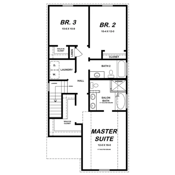 Traditional House Plan Second Floor - Pea Trail Narrow Lot Home 060D-0423 - Shop House Plans and More