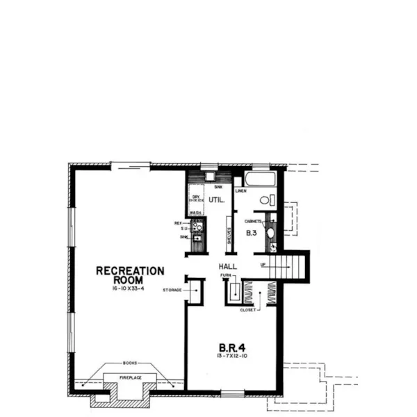 Tudor House Plan Lower Level Floor - Lumber Hill Tudor Home 060D-0520 - Shop House Plans and More