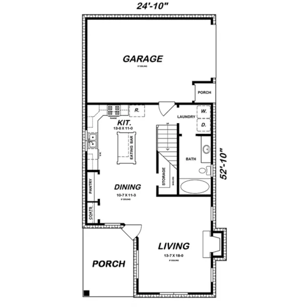 Traditional House Plan First Floor - Scott Bay Narrow Lot Home 060D-0571 - Shop House Plans and More