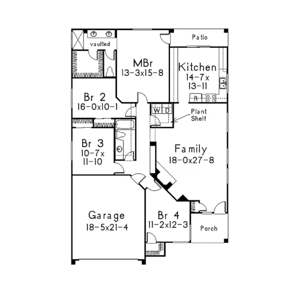 Contemporary House Plan First Floor - Haywood Mill Sunbelt Ranch Home 061D-0001 - Search House Plans and More