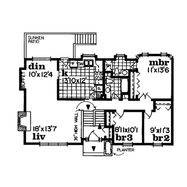 Traditional House Plan First Floor - Rochelle Ridge Split-Level Home 062D-0005 - Shop House Plans and More