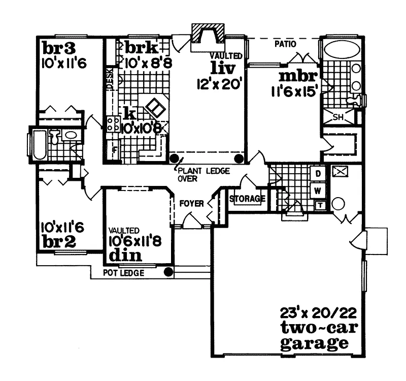 Ranch House Plan First Floor - Winding River Ranch Home 062D-0010 - Shop House Plans and More