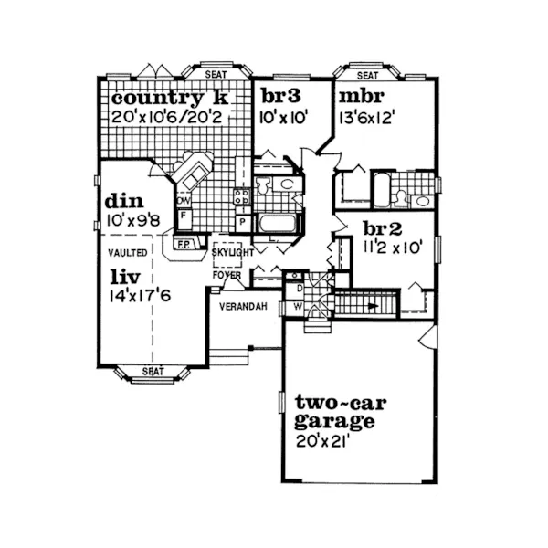 Ranch House Plan First Floor - Sherborne Farm Country Home 062D-0011 - Shop House Plans and More