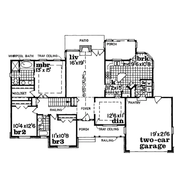 Traditional House Plan First Floor - Kenilworth Bluff Ranch Home 062D-0012 - Search House Plans and More