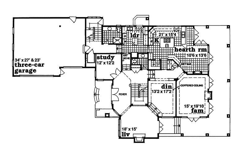 Sunbelt House Plan First Floor - Pebble Hill Terrace Luxury Home 062D-0017 - Shop House Plans and More
