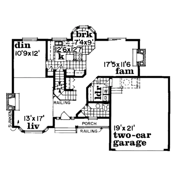 Farmhouse Plan First Floor - Devondale Country Home 062D-0023 - Search House Plans and More