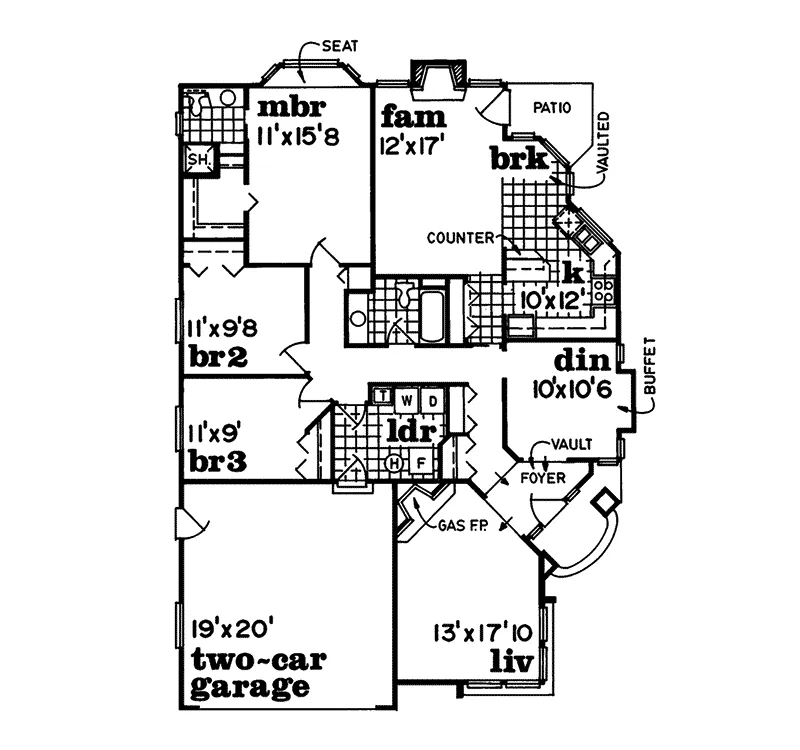 Ranch House Plan First Floor - Glen Pond Sunbelt Home 062D-0025 - Search House Plans and More