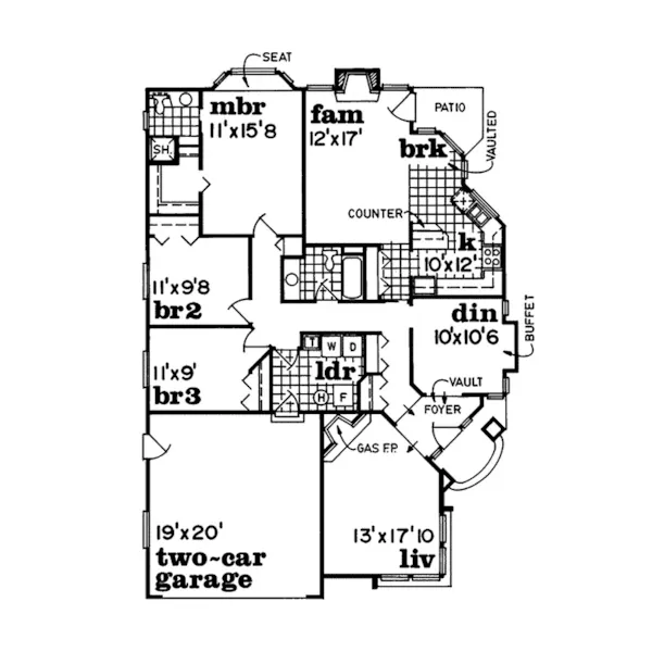 Ranch House Plan First Floor - Glen Pond Sunbelt Home 062D-0025 - Search House Plans and More