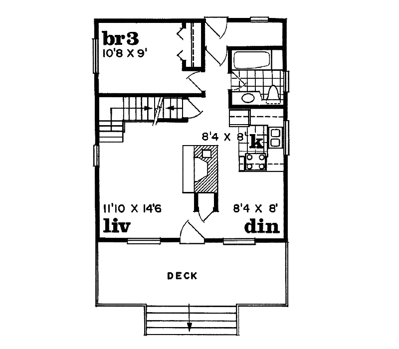 Lake House Plan First Floor - Mountain Cottage House | Mountain Cabin House Plan