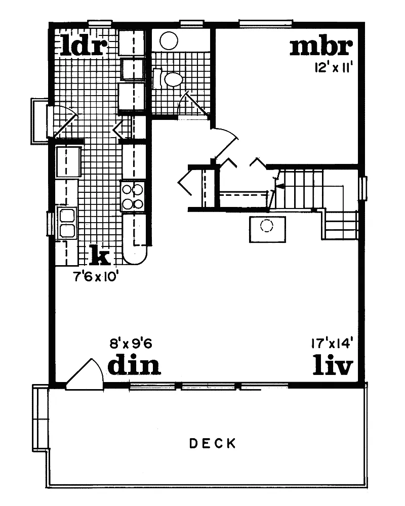 Lake House Plan First Floor - Elks Trail Cottage Cabin Home 062D-0032 - Search House Plans and More