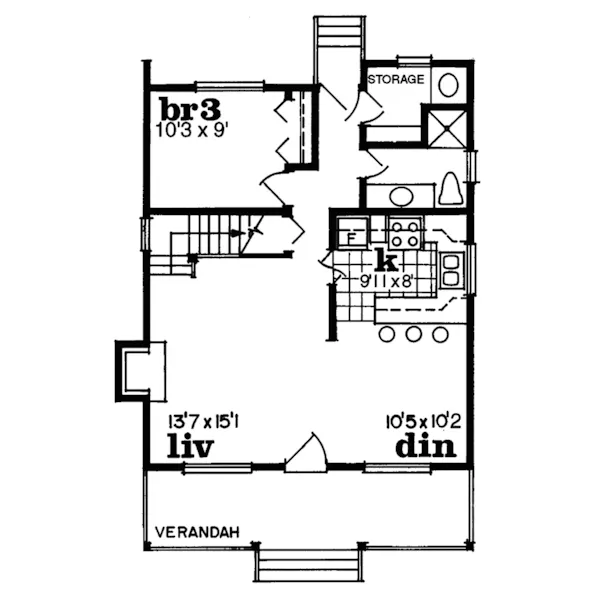 Cabin & Cottage House Plan First Floor - Trumbell Mountain Cottage Home 062D-0033 - Shop House Plans and More