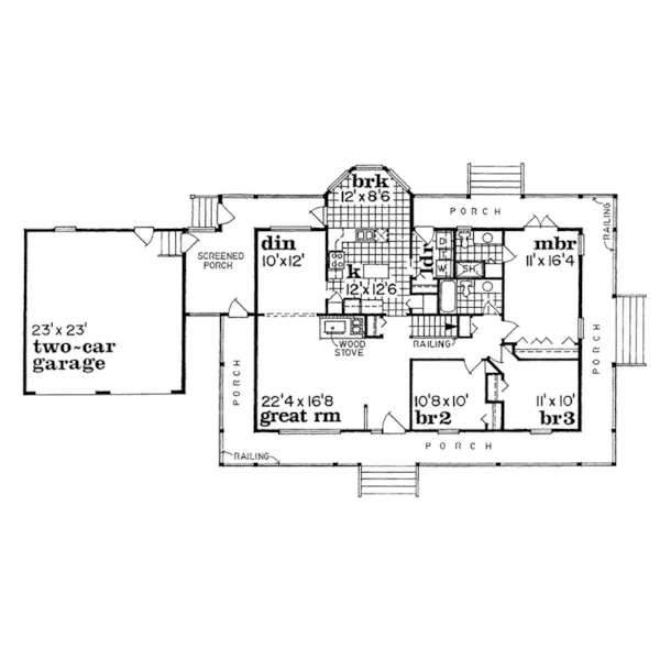 Acadian House Plan First Floor - Caldean Country Ranch Home 062D-0041 - Search House Plans and More