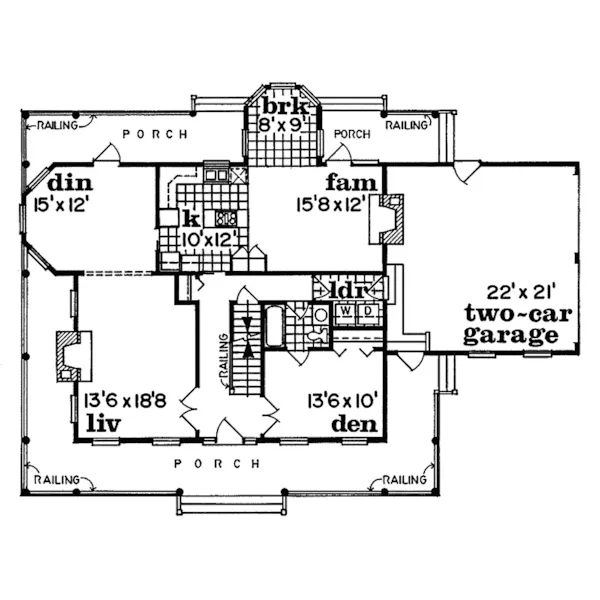 Traditional House Plan First Floor - Cornfeld Traditional Farmhouse 062D-0042 - Search House Plans and More