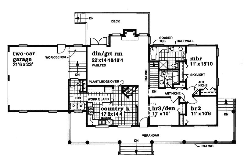 Ranch House Plan First Floor - Larimore Valley Country Home 062D-0051 - Shop House Plans and More