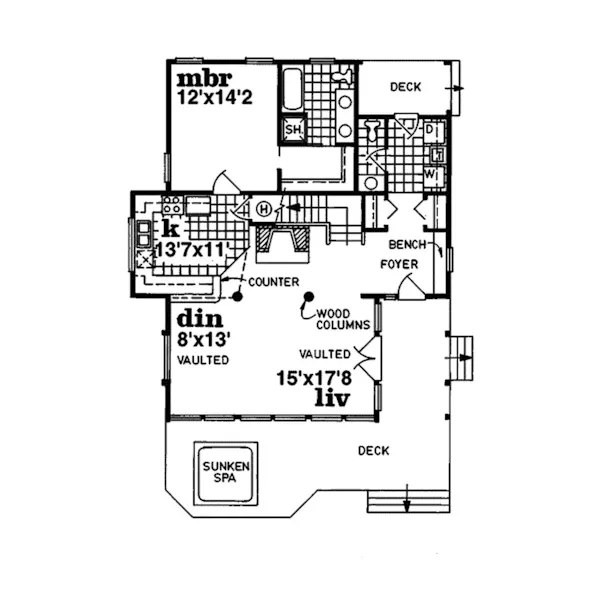 Rustic House Plan First Floor - Oakleigh Pass A-Frame Cabin Home 062D-0052 - Shop House Plans and More