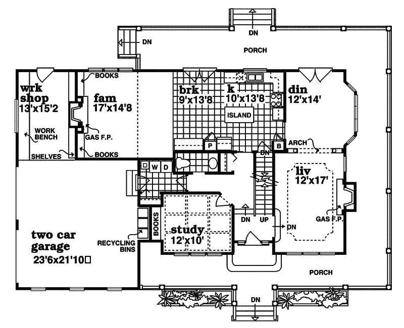 Farmhouse Plan First Floor - Cortez Grove Country Home 062D-0057 - Search House Plans and More