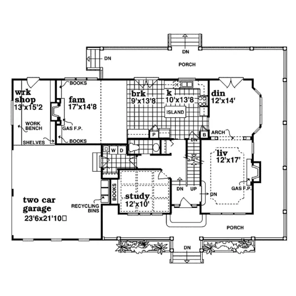 Farmhouse Plan First Floor - Cortez Grove Country Home 062D-0057 - Search House Plans and More